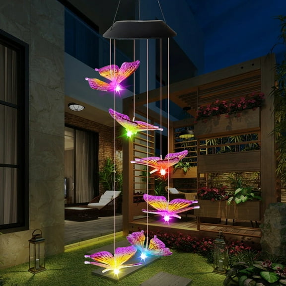 iMeshbean Solar Butterfly Wind Chimes Color-changing For Garden, Home, Yard Decorations, Outdoor Light