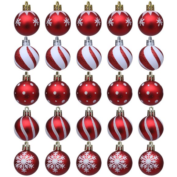 Adornos navideños, adornos navideños, regalos navideños, adornos navideños, adornos para árboles, 25 bolas navideñas irrompibles rojas y blancas, juego de colgantes