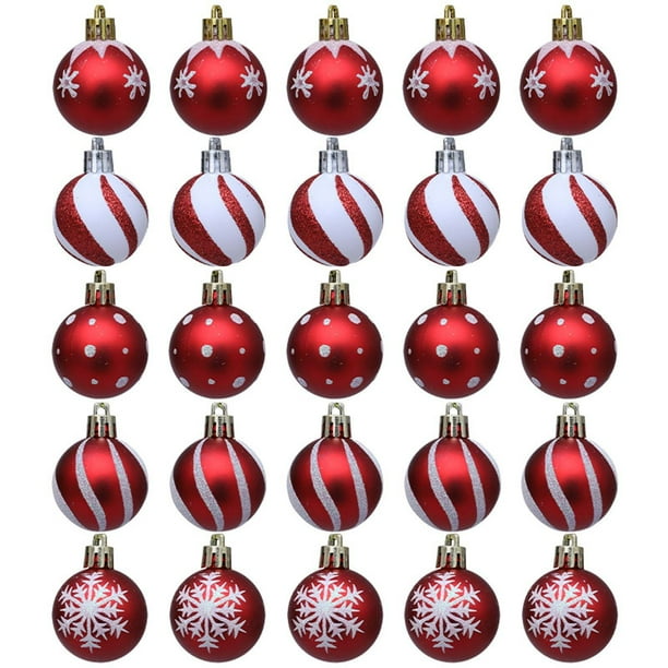 Adornos navideños, adornos navideños, regalos navideños, adornos navideños, adornos para árboles, 25 bolas navideñas irrompibles rojas y blancas, juego de colgantes