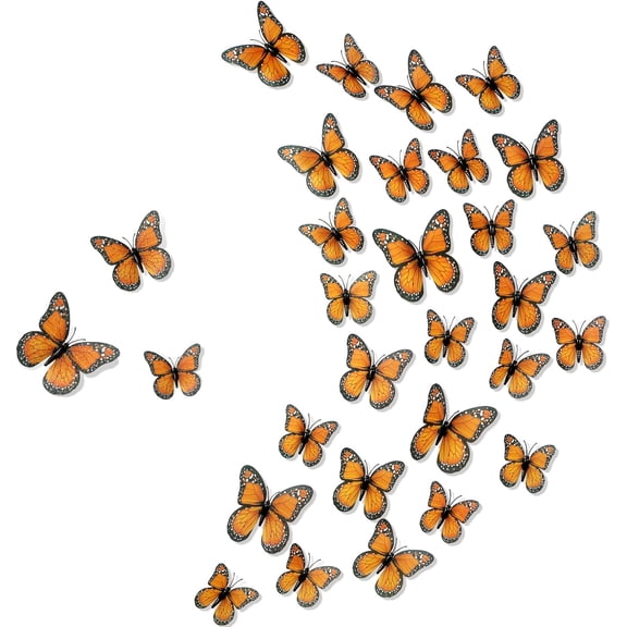 50-Piece Orange  Monarch Butterfly Decoration,  Faux Butterfly, Artificial , Wall Decor, Wedding, Family, Birthday Party ( 4.7 inch)
