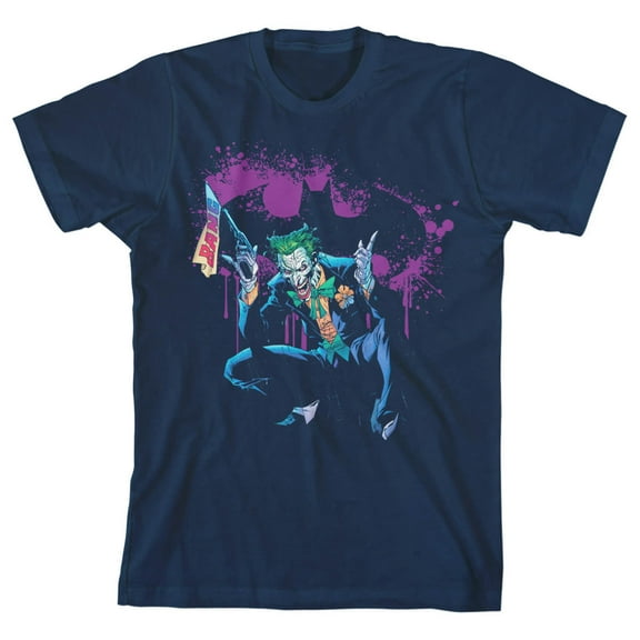 Batman Joker Bat Splatter Boy's Navy Blue T-shirt-M