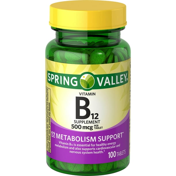 Spring Valley Vitamin B12 Tablets, 500mcg, 100 Count