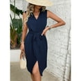 thumbnail image 2 of MLDRA Women's Dresses Midi Sundress Belted Shirt Sleeveless V-Neck Flowy Beach Skirt 2025 Spring Summer Casual Navy, 2 of 8