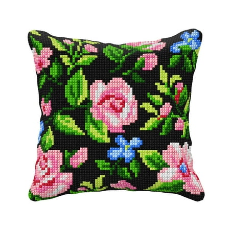 UPC: 5902067315347 | Cushion cross stitch kit Roses on the black background 99010