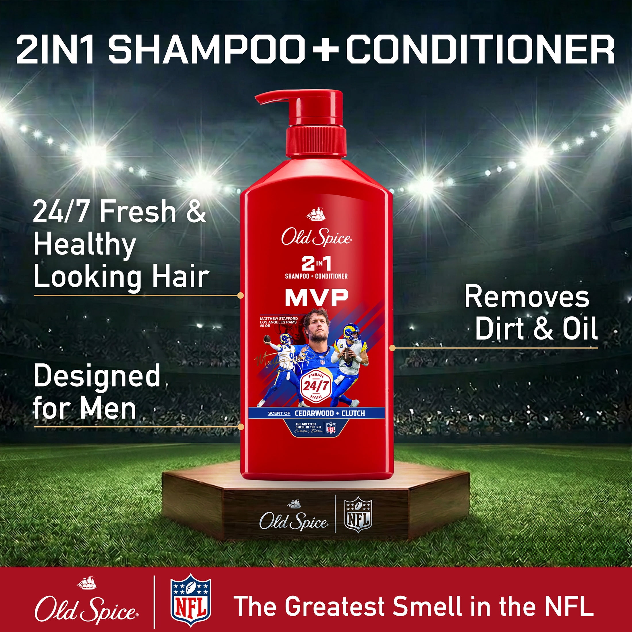 Old Spice 2 in 1 Mens Shampoo and Conditioner, Matt Stafford MVP, NFL Collection, 21.9 fl oz