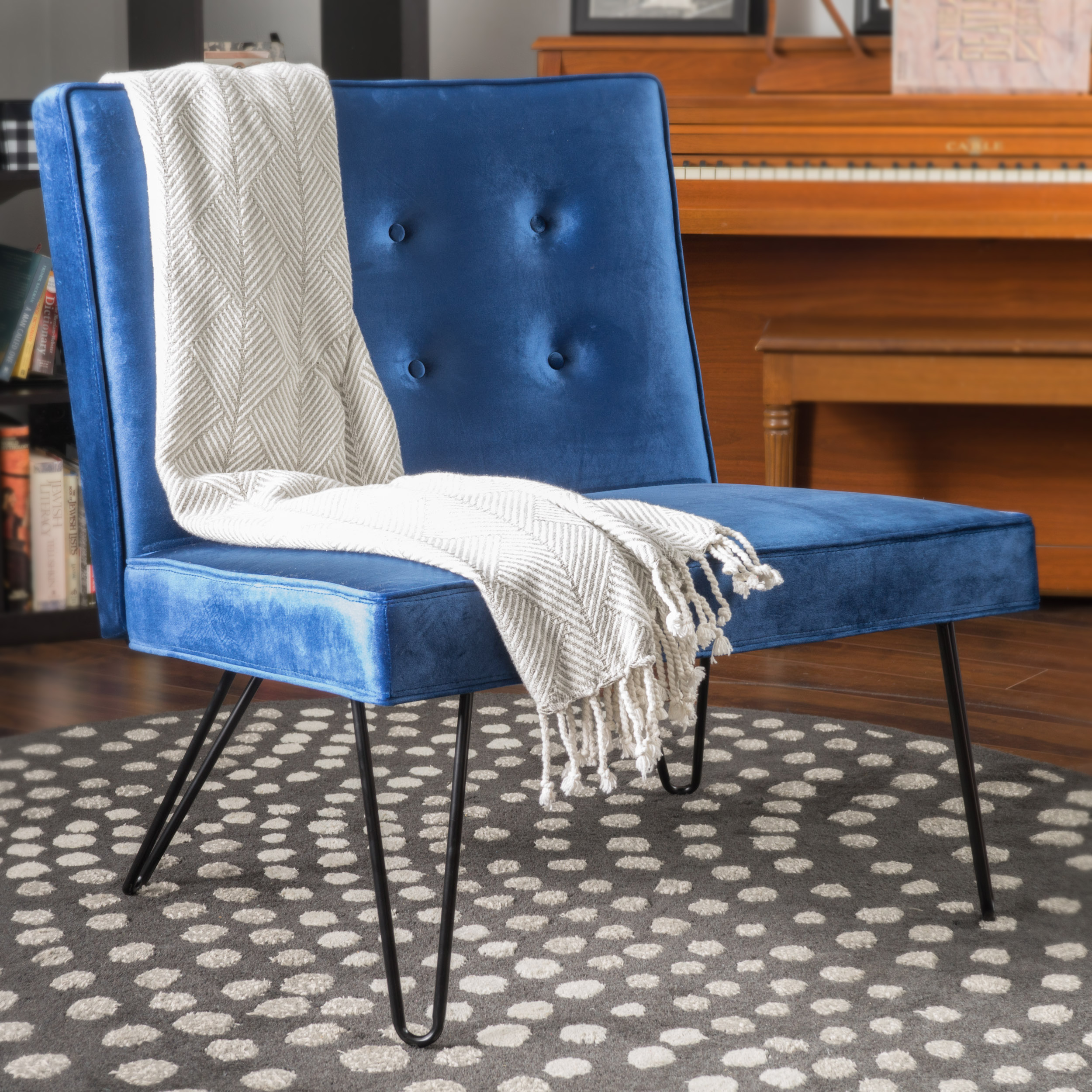 Noble House Velvet Modern Armless Chair,Navy Blue