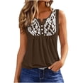 thumbnail image 2 of VBVC Women's Contrast Lace V Neck Tank Top , Ladies' Button Detail Empire Waist Blouse , Summer Sleeveless Babydoll Shirts For Women,Brown,S-2XL, 2 of 5
