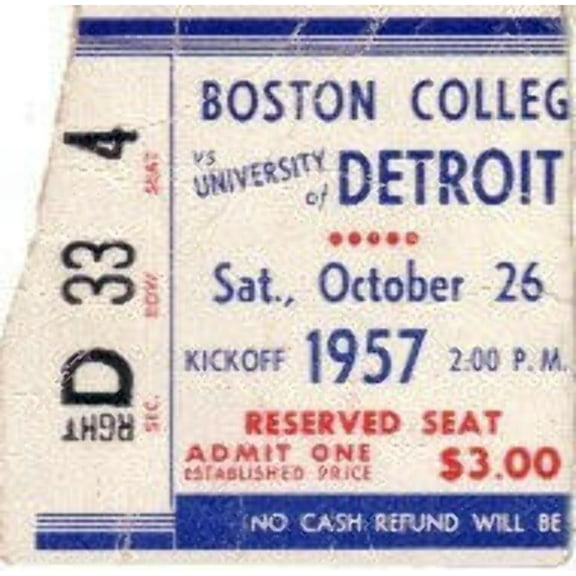 1957 Boston College at Detroit college football ticket stub
