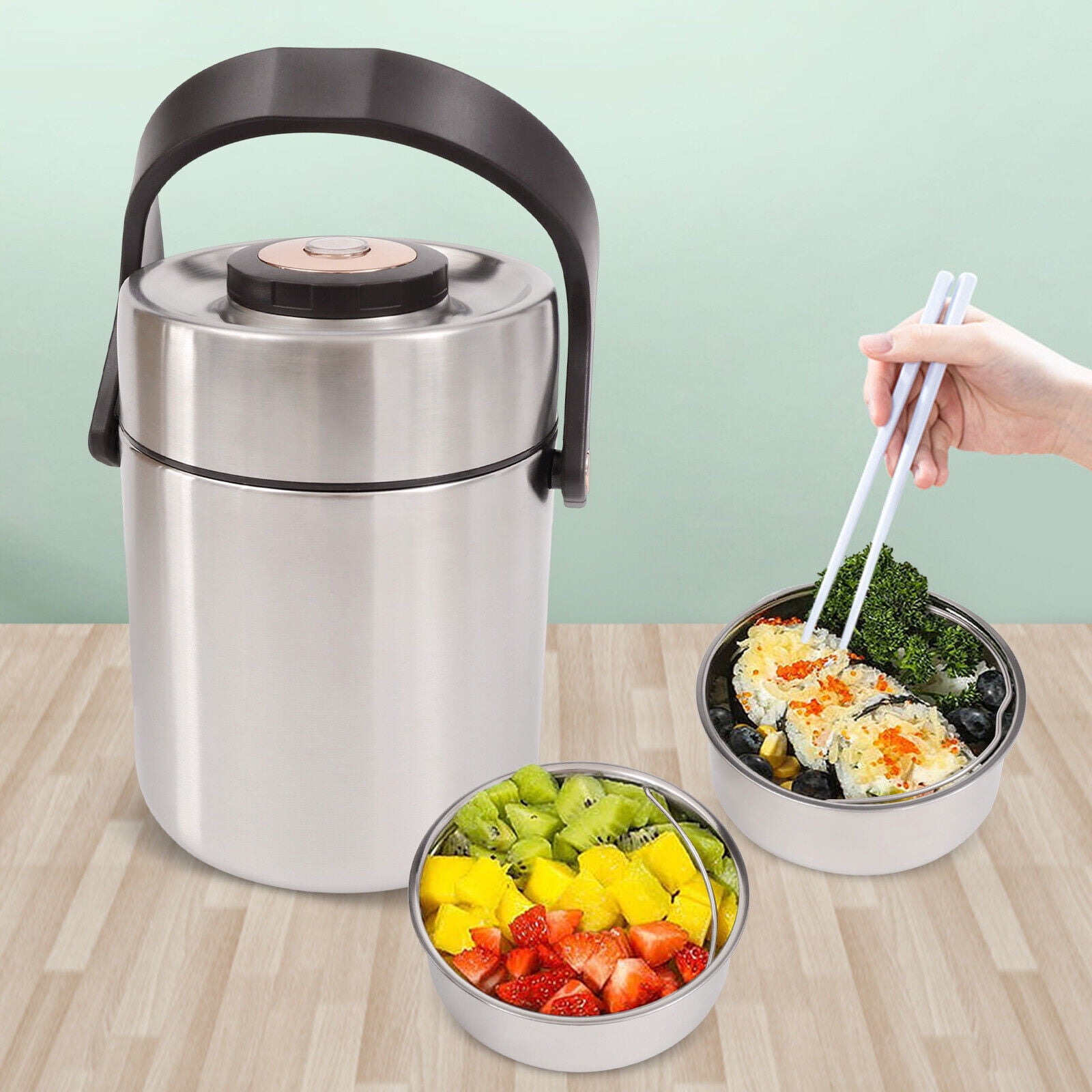 Vacuum Insulated Lunch Box 2Tier Jar Hot Thermos Food Container