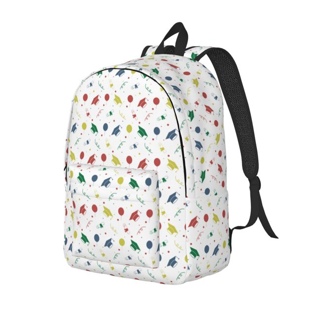 Disketp Happy Graduation print Canvas Backpack Lightweight Travel Daypack Student Rucksack Laptop Backpack-Medium