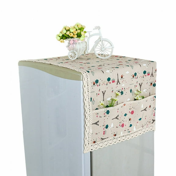 AUQ Fridge Dust Cover,High-Quality Eco-Friendly Material Refrigerators Cover,Convenient Storage Washing Machine Top Cover,Beige