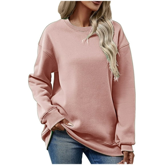 Lmnyox Fall Pullover Tops for Women Soft Long Sleeve Sweatshirts Loose Casual Solid Color Shirts Fashion Clothes