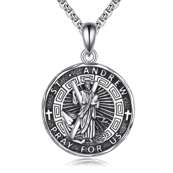YAFEINI Saint Andrew Necklace Sterling Silver Religious Protector Pendant St Andrew Jewelry Gifts for Women Men