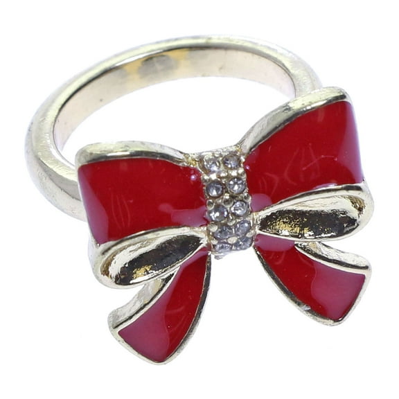 Mi Amore Christmas holiday ribbon Sized-Ring Gold-Tone/Red Size 7.00