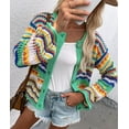 thumbnail image 4 of HLSOHJP Women's Rainbow Knitted Cardigan Sweater Long Sleeve Multicolor Striped Sweater Jumpers Open Front Jacket, 4 of 7