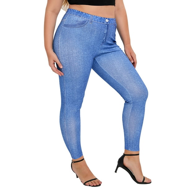 Women High Waist Stretch Slim Jeans, Plus Size XXL-5XL Skinny Stretchy Jeans  Base Denim Legging Pencil Trousers Pockets Dark Blue at  Women's Jeans  store