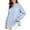 Light Blue, variant on Women's Gingham Blouse, Ruffle Stand Collar Button Front Long Sleeve Smocked Cuff Casual Work Shirt
