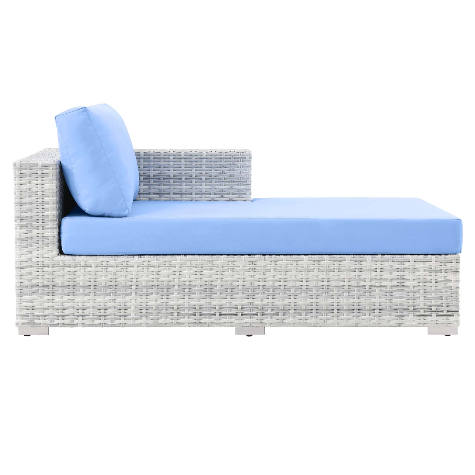 Modway Convene Rattan and Foam Patio Right Chaise in Light Gray/Light Blue