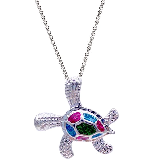 Sunward Opal Opal Blue Flower Turtle Epoxy Female Metal Alloy Necklace Pendant