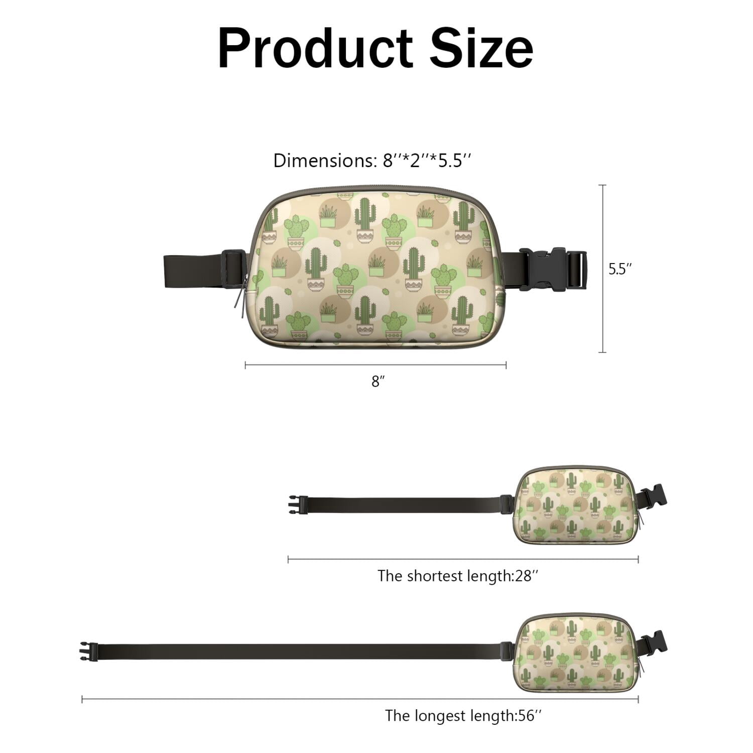 Minimalist Botanical Cactus Crossbody – Lightweight Fanny Pack for Women with Adjustable Strap & Mesh Interior – Aesthetic Succulent Belt Bag with Desert Vibe