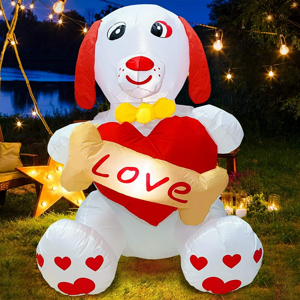 4 Foot Valentine's Day Inflatables Outdoor Decorations Blow up Puppy