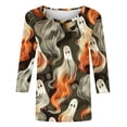 thumbnail image 4 of Blouse pour Femmes, Mode Décontractée Imprimée Col Rond Manches 3/4 T-shirt Haut Blouse, 4 of 5