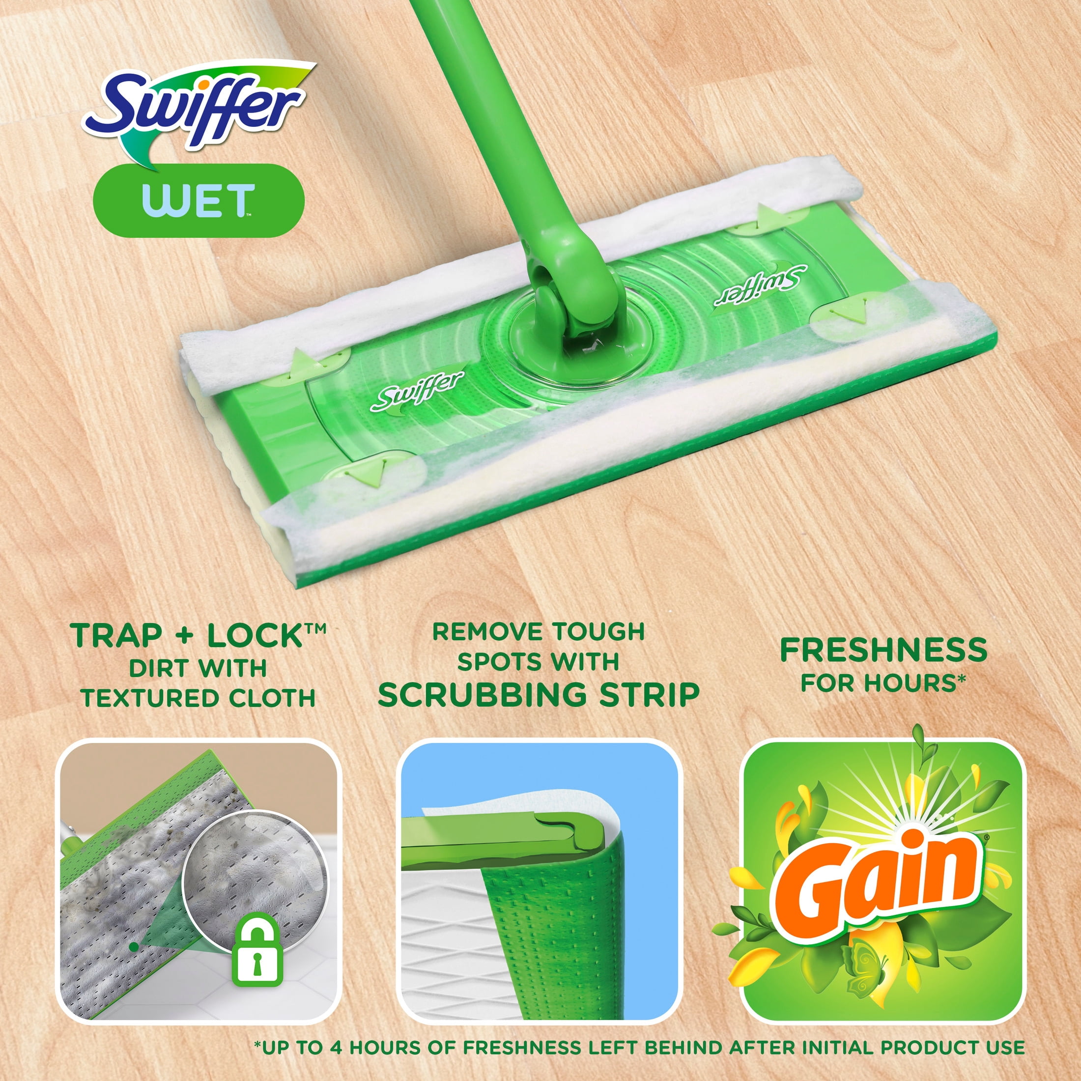 (3 pack) Swiffer Mop & Go Wet Refills, Gain, 12 Count