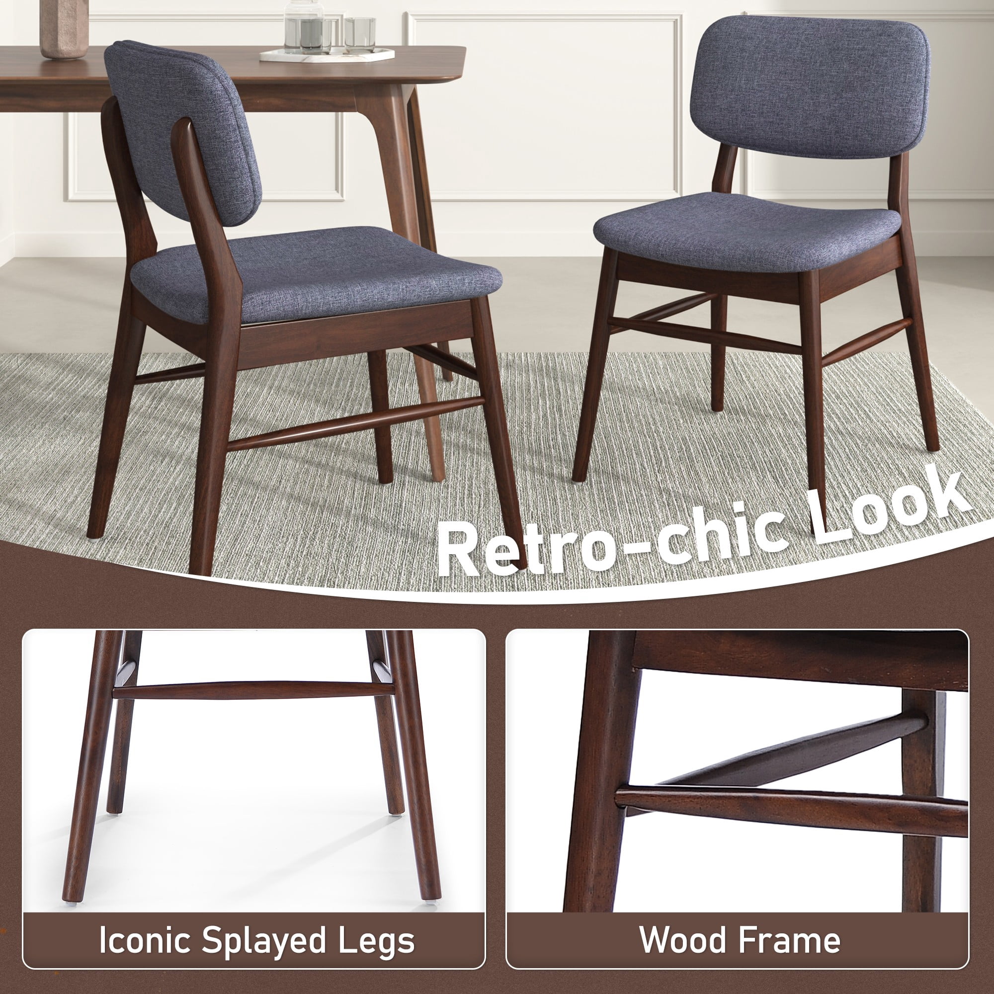 Aukfa Upholstered Dining Chairs with Curved Back & Rubberwood Legs (Set of 2), Dark Brown