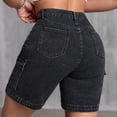 thumbnail image 6 of Miluxas Womens Cargo Jean Shorts High Waisted Microelastic Straight Leg Denim Shorts Summer Casual Going Out Shorts Black, 6 of 6