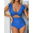 thumbnail image 2 of Charmo Ruffled One Piece Swimsuit for Women High Cut Bathing Suits Backless Monokini Swimwear, 2 of 6