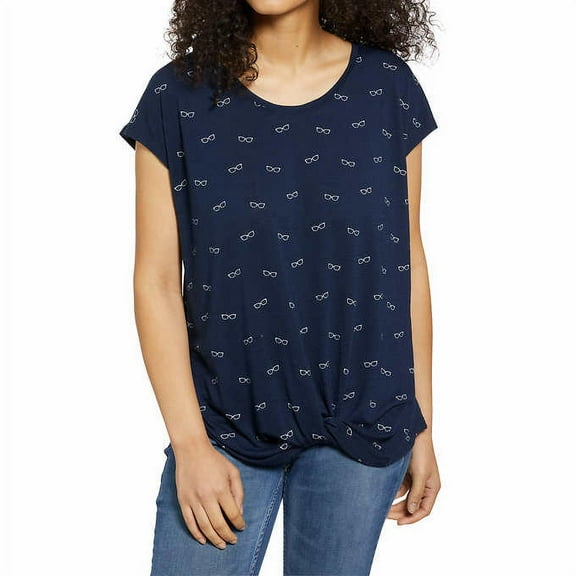 Izod Ladies’ Sunglasses Printed Tee T-Shirt, Blue XS