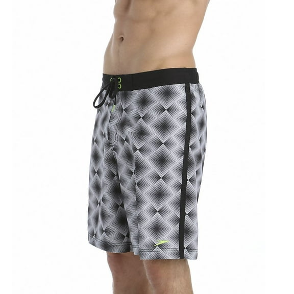 Speedo Mens Geo Diamond E-Board Swim Bottom Board Shorts, White, Medium