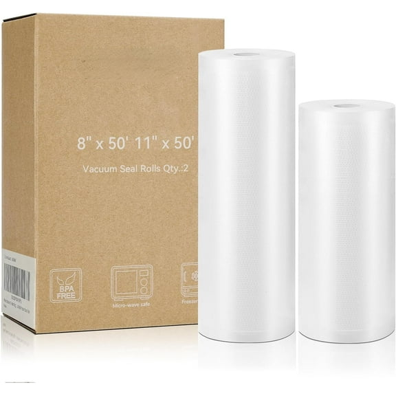 Superior Hub Vacuum Sealer Bags 8x50, 11x50 Rolls 2 pack for Food Saver, Seal a Meal, Weston. Commercial Grade, BPA Free, Heavy Duty, Great for vac storage, Meal Prep or Sous Vide