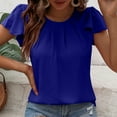thumbnail image 3 of Popvcly Women's Summer Dressy Chiffon Blouses Crew Neck Short Sleeve Tunic Tops for Leggings Casual T-Shirts Blue S-2XL, 3 of 8