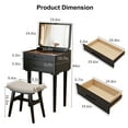 thumbnail image 3 of KASLANDI Solid Wood Vanity Table with Flip Top Mirror and Adjustable Lights, Compact Dressing Table with Glass Top and Drawers, Slim Vanity Desk with Stool for Small Spaces, Black, 3 of 10