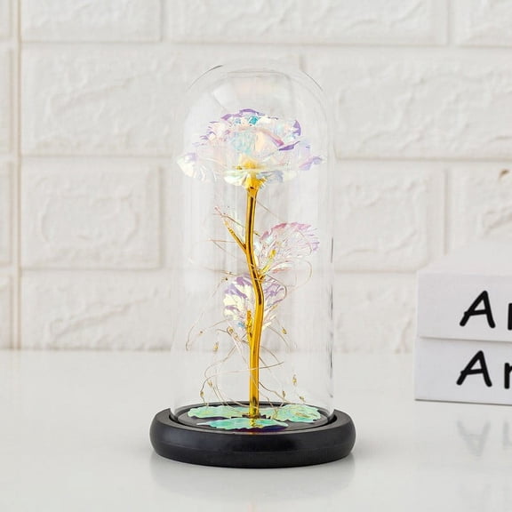 BAOPAI Lighted Rose in Glass Dome with LED Lights Artificial Flower Decoration for Birthday Anniversary Gifts