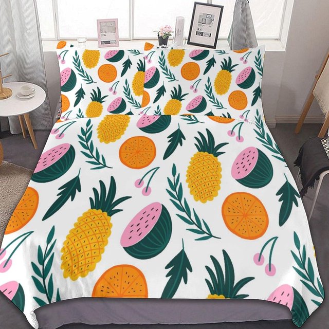 HAHDAXIA Fruit Pattern Bedding Solid Comforter Set for All Seasons,3 Pieces(1 Comforter+2 Pillowcases),Soft Microfiber Bedding Set Full(79"x90")