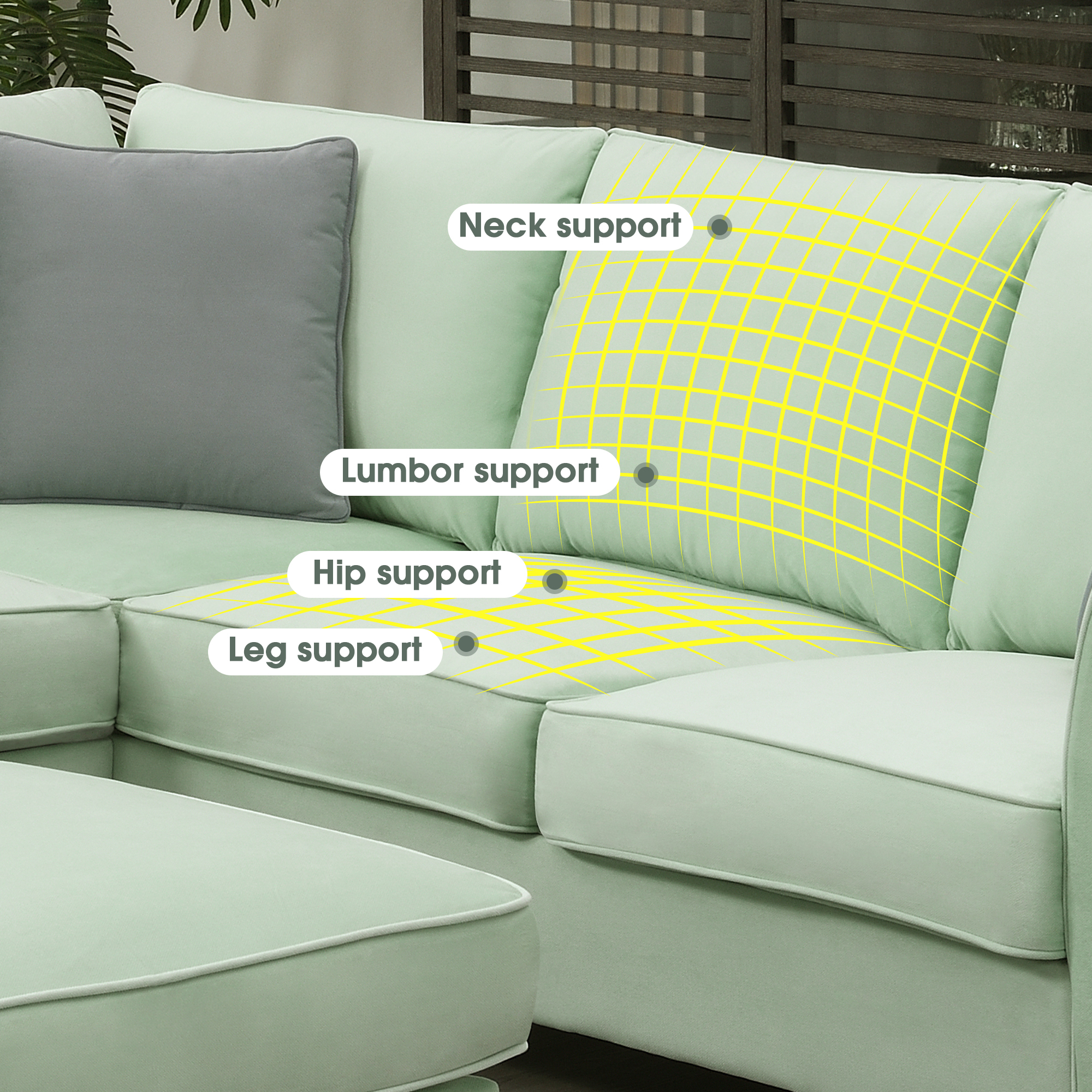 7 Seats Modular Sectional Sofa with Ottoman, L Shape Fabric