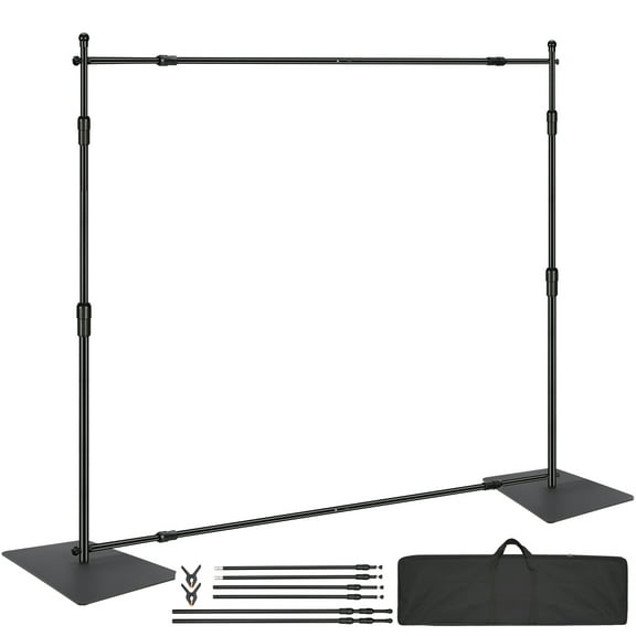 The SKYSHALO Pipe and Drape Kit comes with a heavy-duty backdrop stand, featuring a carbon steel base measuring 10x10 feet.
