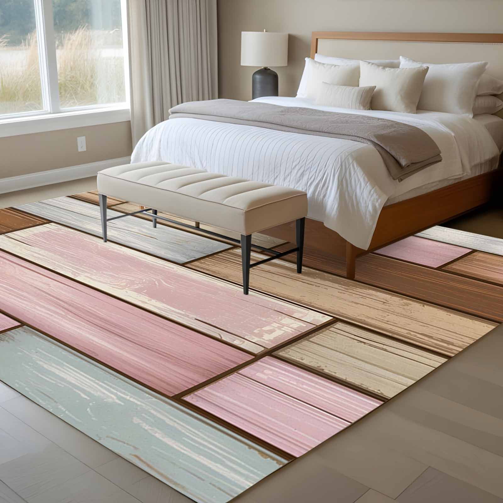 Large Area Rugs for Living Room Bedroom, Pink Brown Vintage 5'x8' Rug Washable Carpet Runner Indoor Outdoor, Retro Farmhouse Elegant Pastoral Non Slip Floor Mats Rug for Kitchen, Bathroom