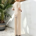 thumbnail image 6 of Karymi Shirts for Women Chiffon Spliced 2 Piece Dressy Outfit Set, Crew Neck Flutter Short Sleeve Cross Ruffle Layered Top, High Waist Straight Wide Leg Pants Blouses for Women, 6 of 6