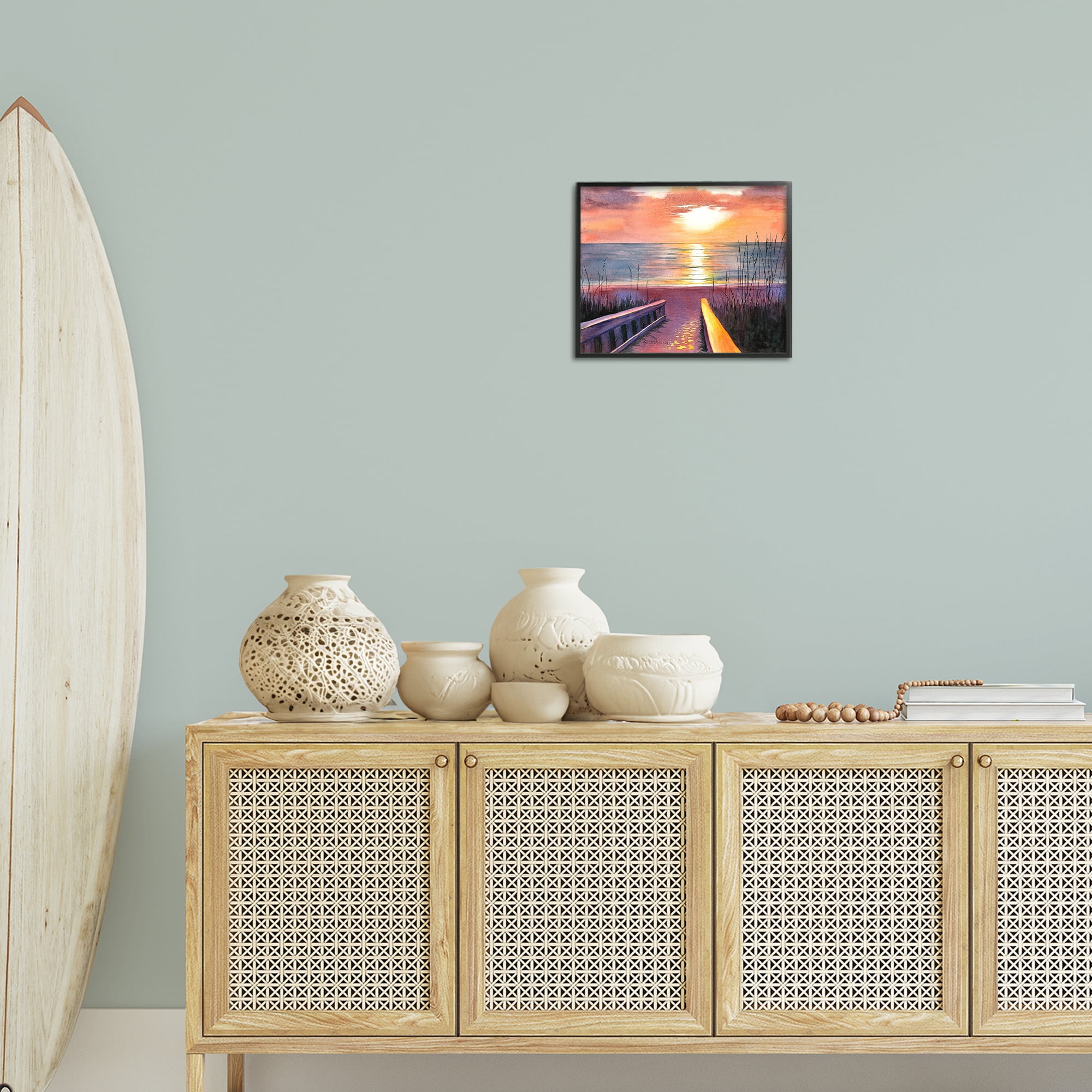 Stupell Industries Sea Sunset Reflection Landscape Painting Black Framed Art Print Wall Art, 14 x 11