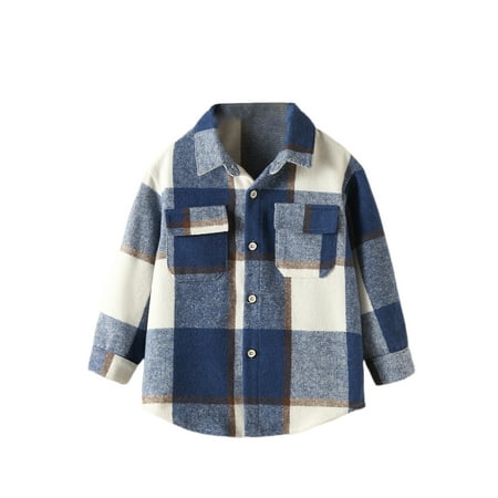 

Bagilaanoe Little Boy Girl Plaid Shirt Jacket Long Sleeve Single-Breasted Shacket Coat with Pockets 2T 3T 4T 5T 6T 7T Kids Fall Casual Outwear