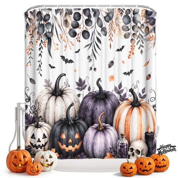 Shower Curtains for Bathroom-36"x72",Halloween Horror Pumpkin Waterproof Bath Curtain Grommet Shower Curtain Set with Hooks