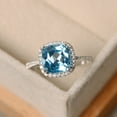 thumbnail image 2 of Swiss blue topaz ring, cushion cut, sterling silver, gemstone, 2 of 5