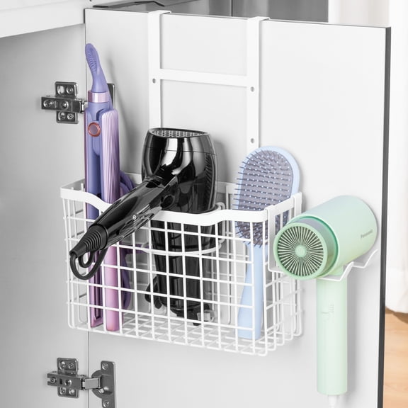 Wetheny Hair Tool Organizer with Adjustable Height Hair Dryer Holder, Metal Blow Dryer Storage Rack for Cabinet Door, Wall Mount or Countertop, Bathroom Storage, Black