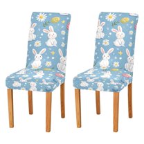 Yayeee 2 Pack Dining Chair Covers Stretch Parson Chairs Slipcovers Seat Protector, Cartoon Easter Bunnies