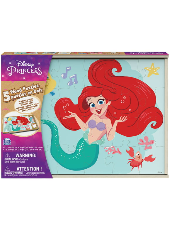 Disney Princess 5-Pack of Wood Jigsaw Puzzles for Families, Kids, and Preschoolers Ages 3 and Up