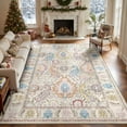 thumbnail image 2 of NewBuros Area Rugs 8'x10' Washable Non-Slip Boho Rugs, Soft Stain Resistant Low Pile Print Indoor Carpet for Living Room Bedroom Dining Room, Cream, 2 of 10