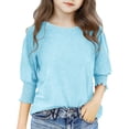 thumbnail image 4 of oqasdz Girls Long Sleeve Shirts Solid Color T Shirts Summer Fall Cute Crewneck Basic Tees Ruffles Casual Fashion Loose Fit Blouse Dailywear, 4 of 4